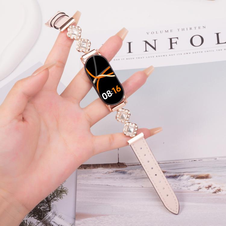 For Xiaomi Smart Band 9 / 8 Metal Diamond Leather Bracelet Watch Band