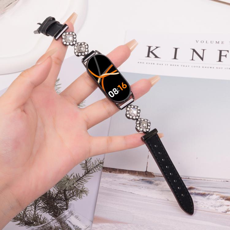 For Xiaomi Smart Band 9 / 8 Metal Diamond Leather Bracelet Watch Band
