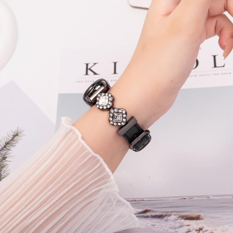 For Xiaomi Smart Band 9 / 8 Metal Diamond Leather Bracelet Watch Band