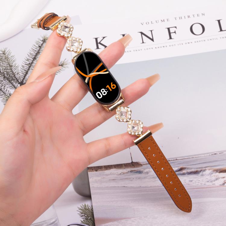 For Xiaomi Smart Band 9 / 8 Metal Diamond Leather Bracelet Watch Band