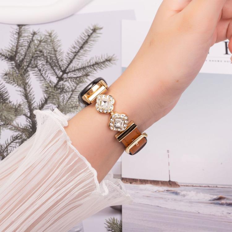 For Xiaomi Smart Band 9 / 8 Metal Diamond Leather Bracelet Watch Band