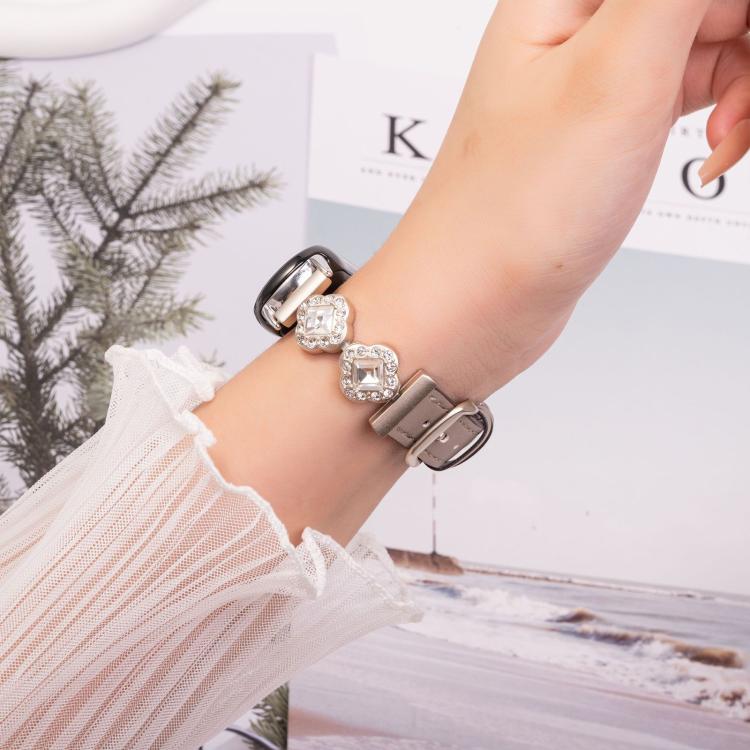 For Xiaomi Smart Band 9 / 8 Metal Diamond Leather Bracelet Watch Band