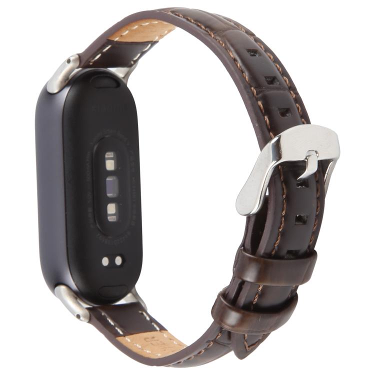 For Xiaomi Smart Band 9 / 8 Silver Metal Connector Genuine Leather Watch Band