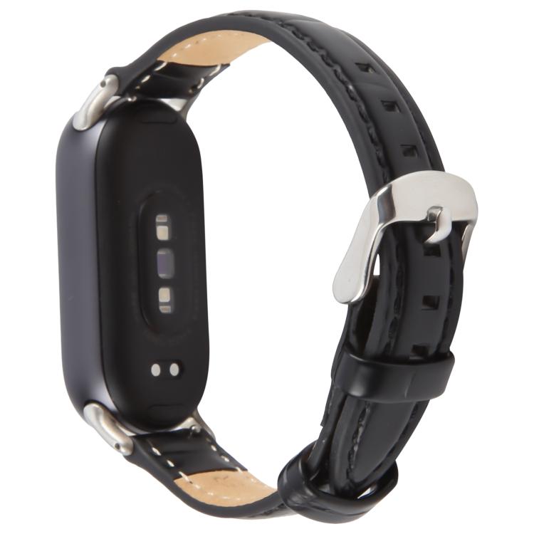 For Xiaomi Smart Band 9 / 8 Silver Metal Connector Genuine Leather Watch Band