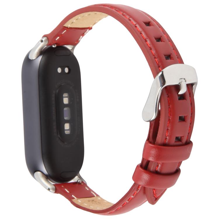 For Xiaomi Smart Band 9 / 8 Silver Metal Connector Genuine Leather Watch Band
