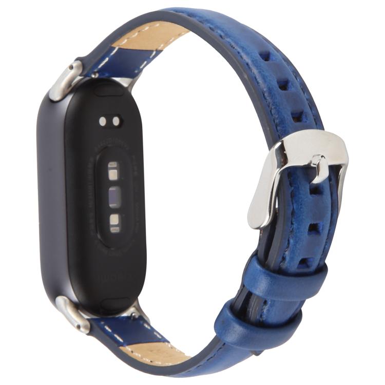 For Xiaomi Smart Band 9 / 8 Silver Metal Connector Genuine Leather Watch Band