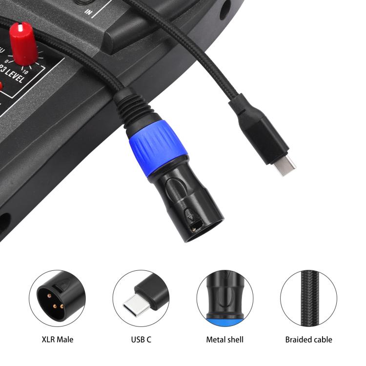 TY015 Type-C Male to XLR Male Stereo Output Audio Cable, Length:1m - Black Blue