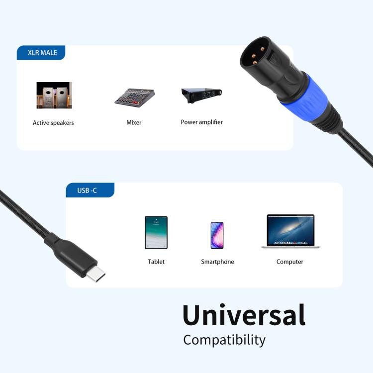 TY015 Type-C Male to XLR Male Stereo Output Audio Cable, Length:1m - Black Blue