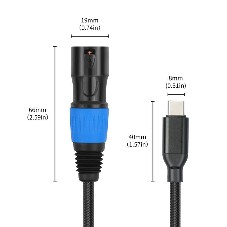 TY015 Type-C Male to XLR Male Stereo Output Audio Cable, Length:2m - Black Blue