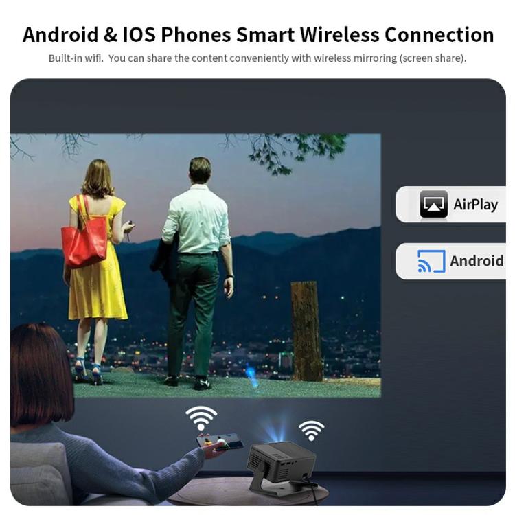 AUN A32 1280x720P 200ANSI D3100 CPU WIFI Display Smart Projector, UK Plug - Black