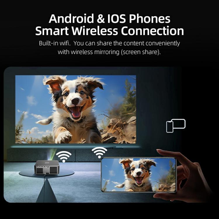 AUN U002 1920x1080P 970ANSI Android 12 Home Theater Smart Projector, UK Plug - Dark Grey
