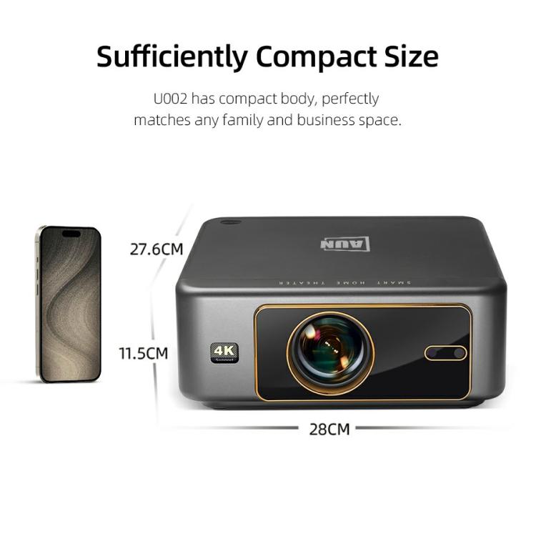 AUN U002 1920x1080P 970ANSI Android 12 Home Theater Smart Projector, UK Plug - Dark Grey