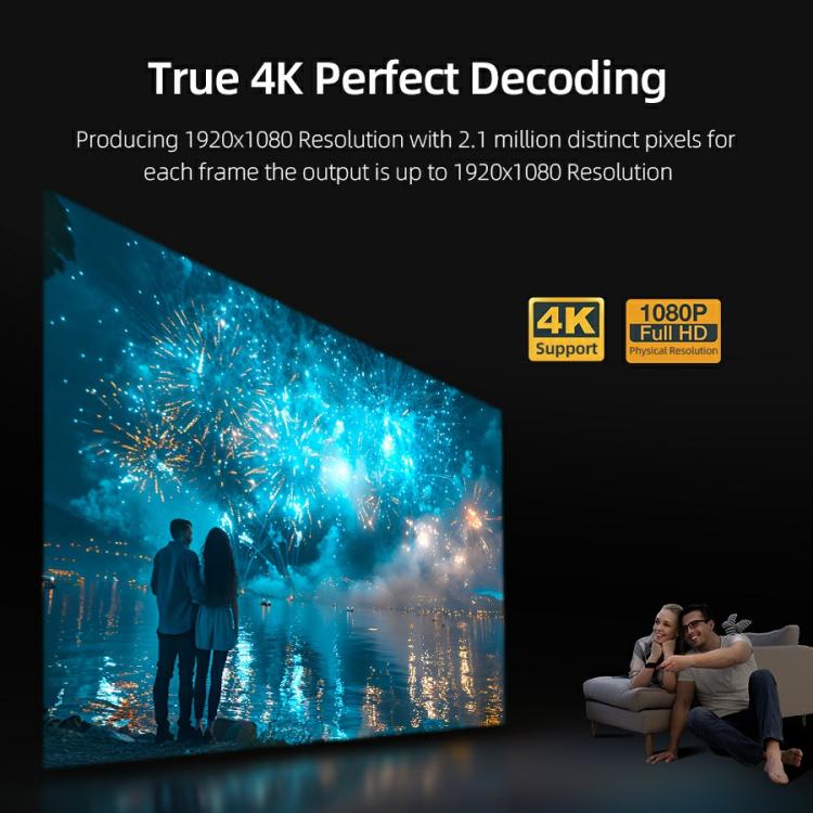 AUN U002 1920x1080P 970ANSI Android 12 Home Theater Smart Projector, UK Plug - Dark Grey