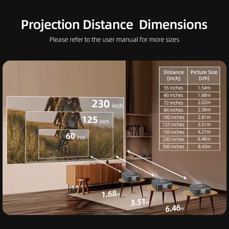 AUN U002 1920x1080P 970ANSI Android 12 Home Theater Smart Projector, UK Plug - Dark Grey