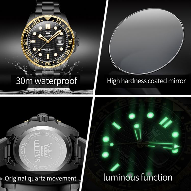 OLEVS 3610 Men Steel Strap Luminous Waterproof Quartz Watch