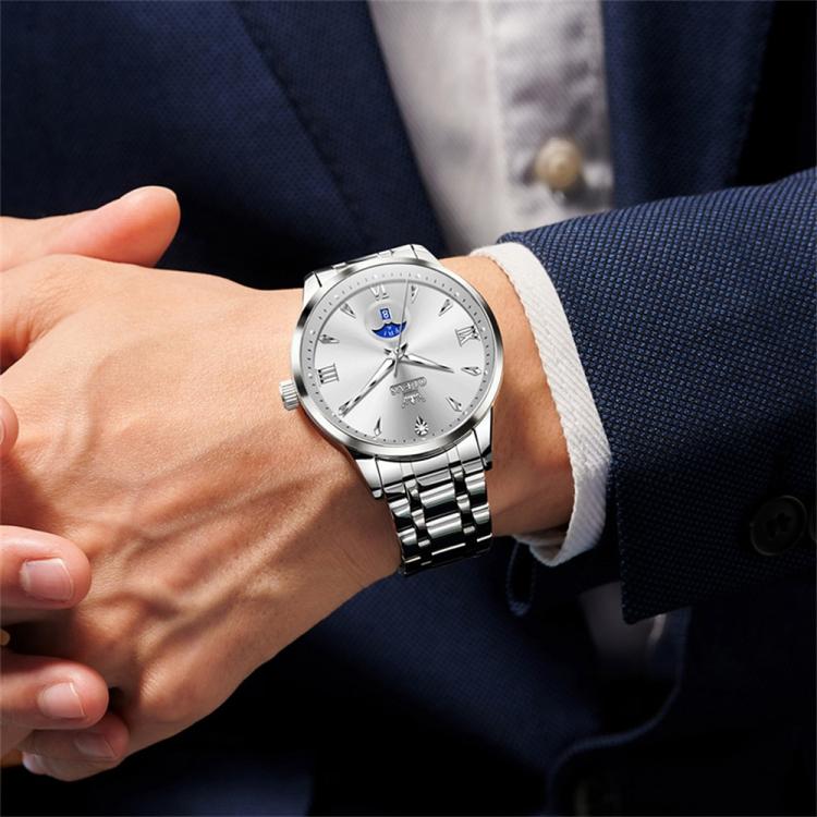 OLEVS 3646 Men Multifunctional Moon Phase Stone Waterproof Quartz Watch