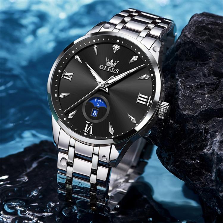 OLEVS 3646 Men Multifunctional Moon Phase Stone Waterproof Quartz Watch
