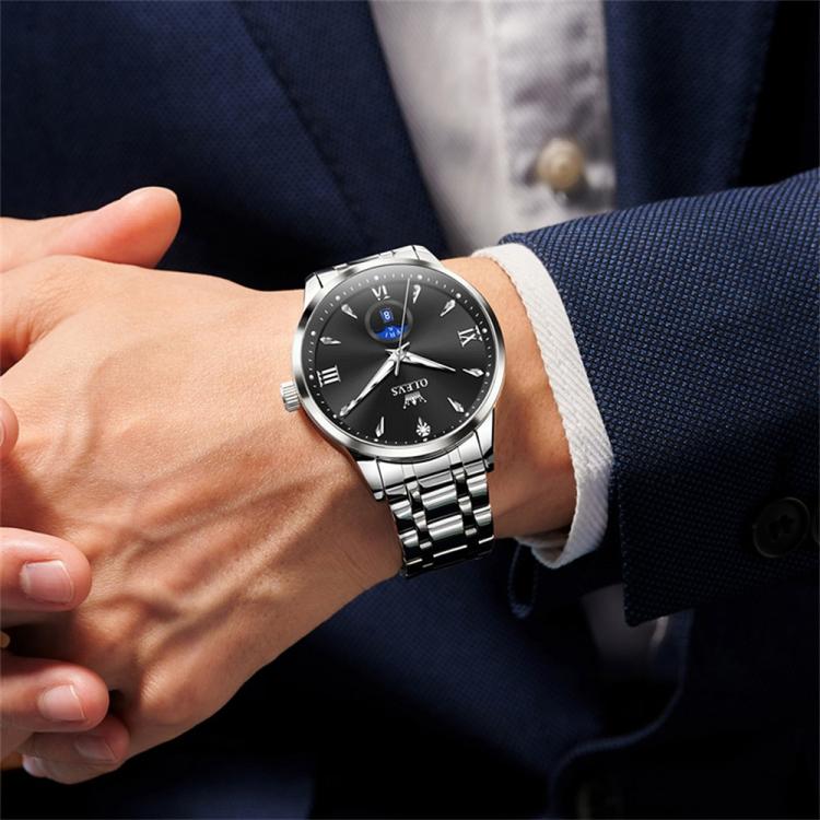 OLEVS 3646 Men Multifunctional Moon Phase Stone Waterproof Quartz Watch