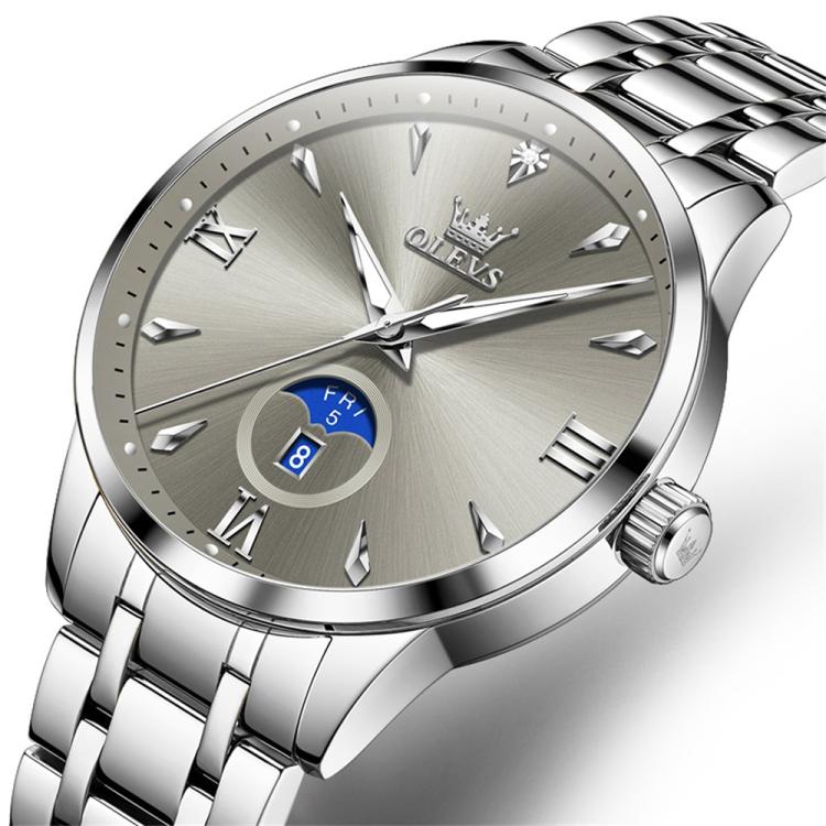 OLEVS 3646 Men Multifunctional Moon Phase Stone Waterproof Quartz Watch
