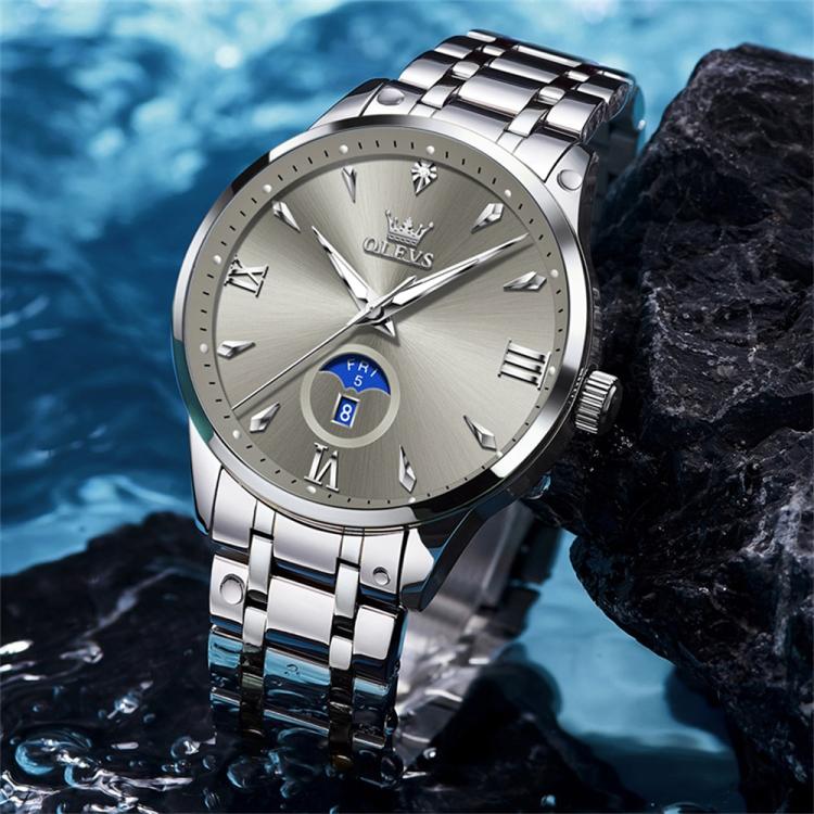 OLEVS 3646 Men Multifunctional Moon Phase Stone Waterproof Quartz Watch