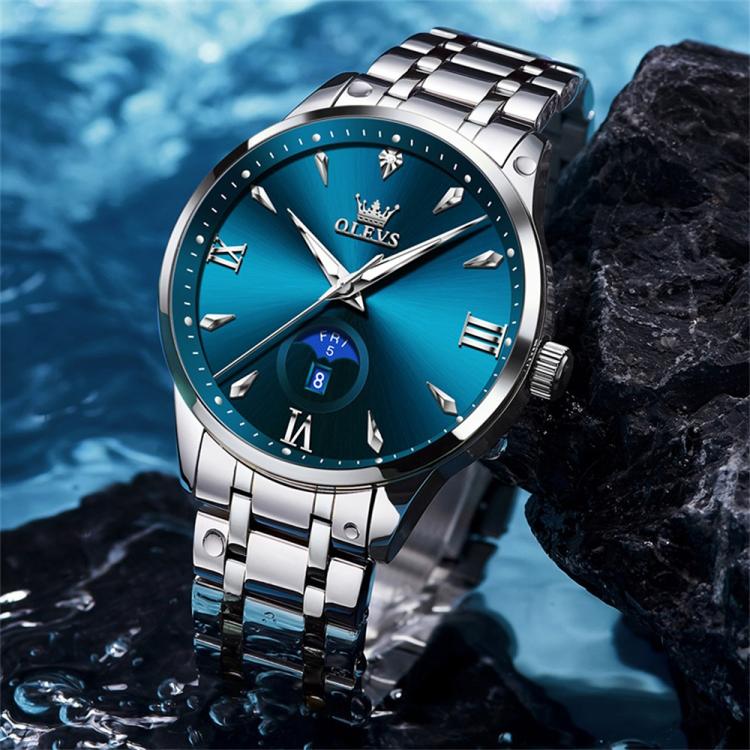 OLEVS 3646 Men Multifunctional Moon Phase Stone Waterproof Quartz Watch