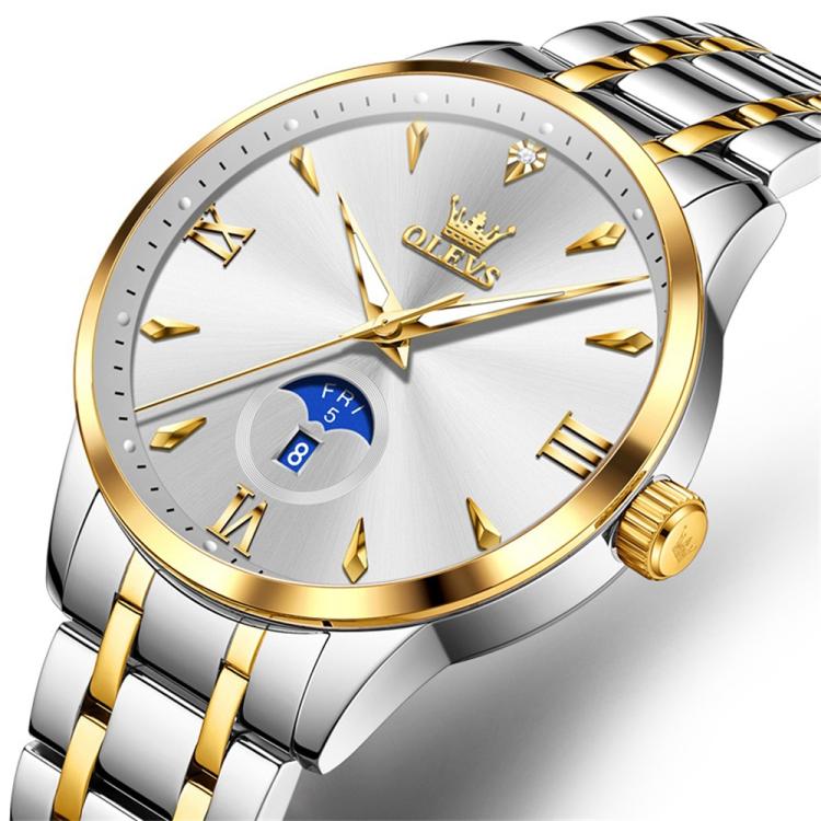 OLEVS 3646 Men Multifunctional Moon Phase Stone Waterproof Quartz Watch