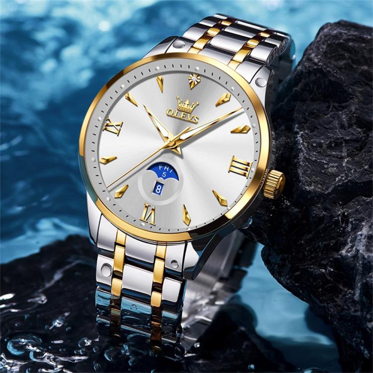 OLEVS 3646 Men Multifunctional Moon Phase Stone Waterproof Quartz Watch