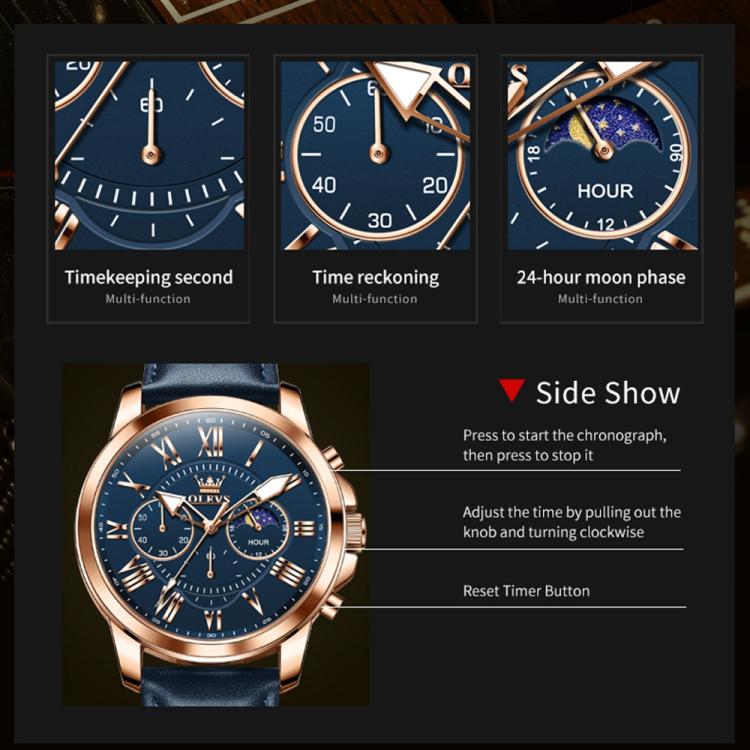 OLEVS 3632 Men Multifunctional Large Dial Luminous Waterproof Quartz Watch