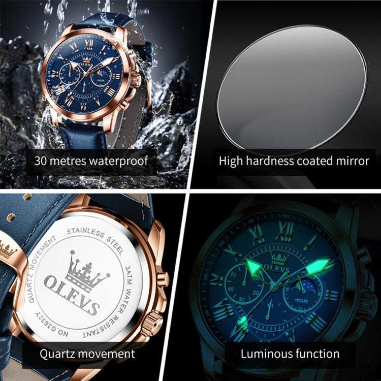 OLEVS 3632 Men Multifunctional Large Dial Luminous Waterproof Quartz Watch