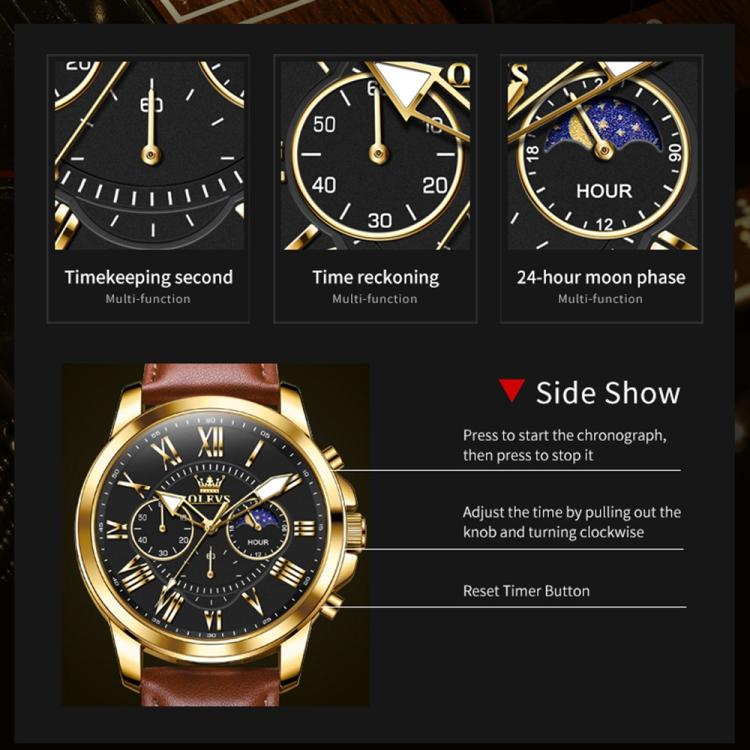 OLEVS 3632 Men Multifunctional Large Dial Luminous Waterproof Quartz Watch