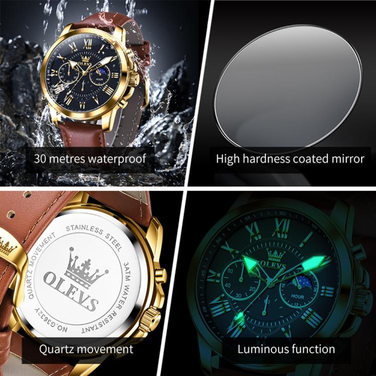 OLEVS 3632 Men Multifunctional Large Dial Luminous Waterproof Quartz Watch