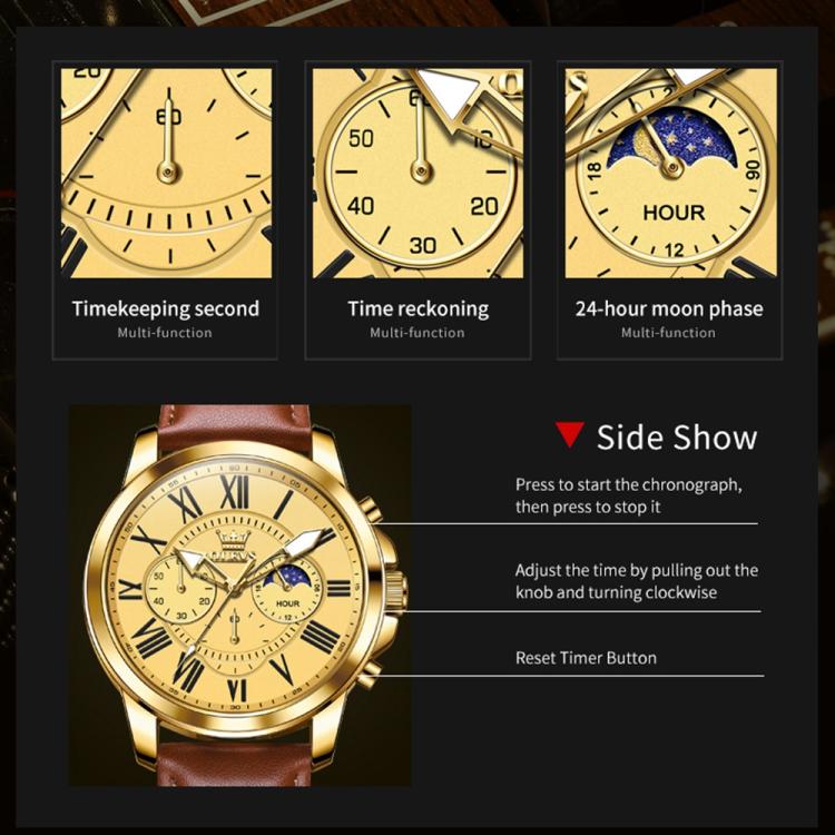 OLEVS 3632 Men Multifunctional Large Dial Luminous Waterproof Quartz Watch