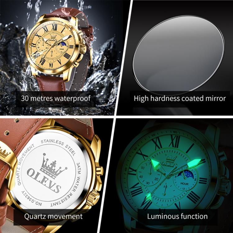 OLEVS 3632 Men Multifunctional Large Dial Luminous Waterproof Quartz Watch