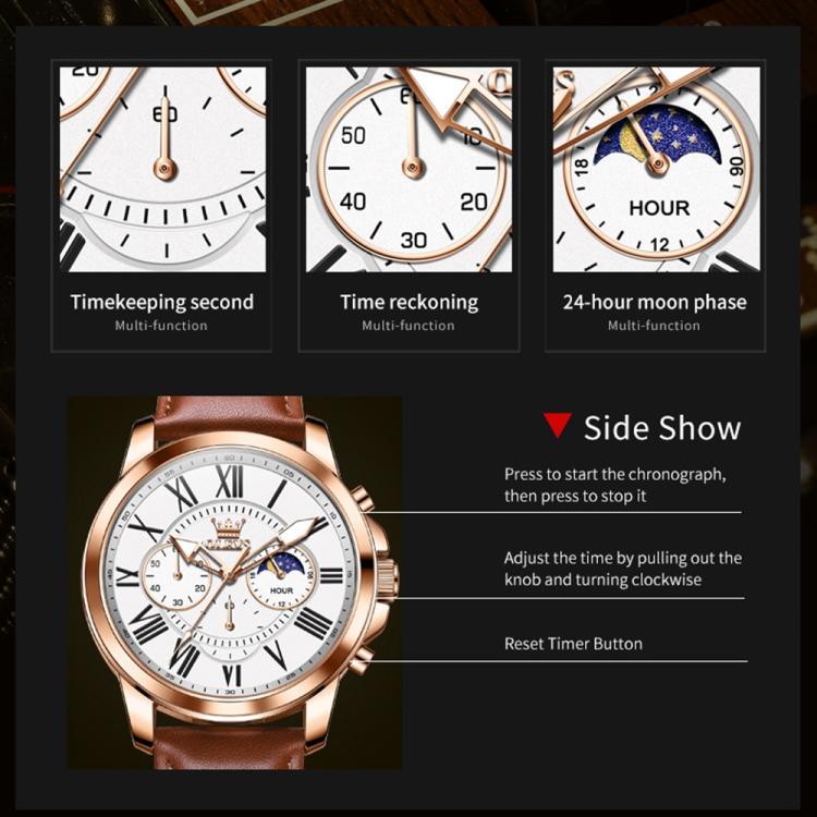 OLEVS 3632 Men Multifunctional Large Dial Luminous Waterproof Quartz Watch