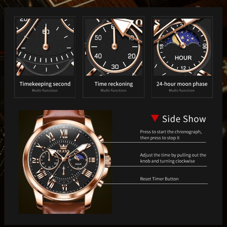 OLEVS 3632 Men Multifunctional Large Dial Luminous Waterproof Quartz Watch