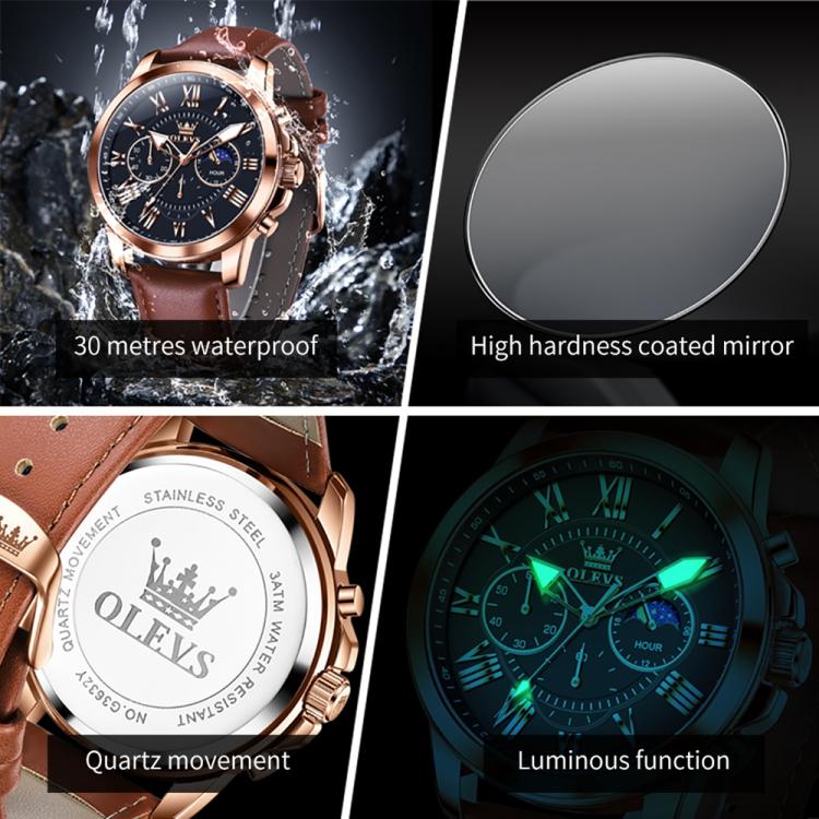 OLEVS 3632 Men Multifunctional Large Dial Luminous Waterproof Quartz Watch