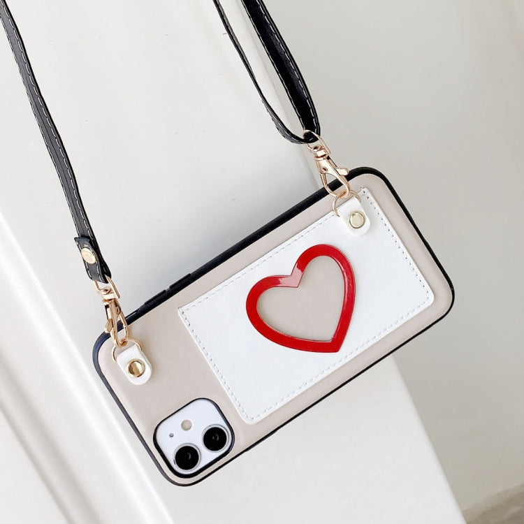 For iPhone 11 Pro Max Heart Pattern PU + TPU + PC Case with Card Slot & Shoulder Strap