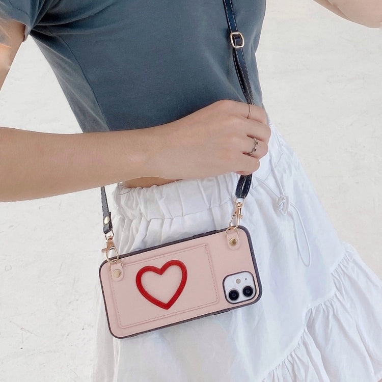 For iPhone 11 Pro Heart Pattern PU + TPU + PC Case with Card Slot & Shoulder Strap