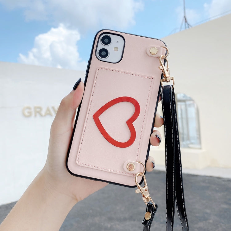 For iPhone 11 Pro For iPhone 11 Heart Pattern PU + TPU + PC Case with Card Slot & Shoulder Strap
