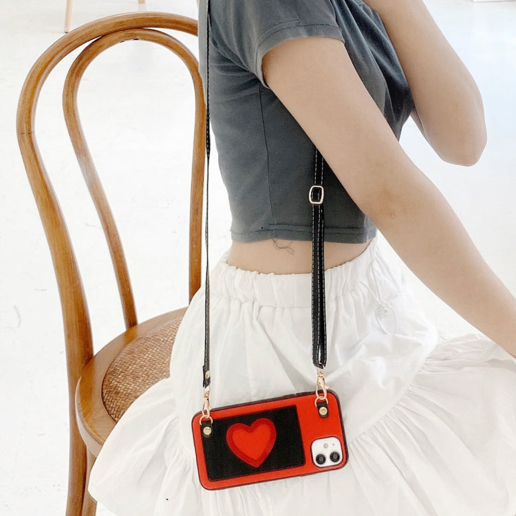 For iPhone 11 Pro For iPhone 11 Heart Pattern PU + TPU + PC Case with Card Slot & Shoulder Strap