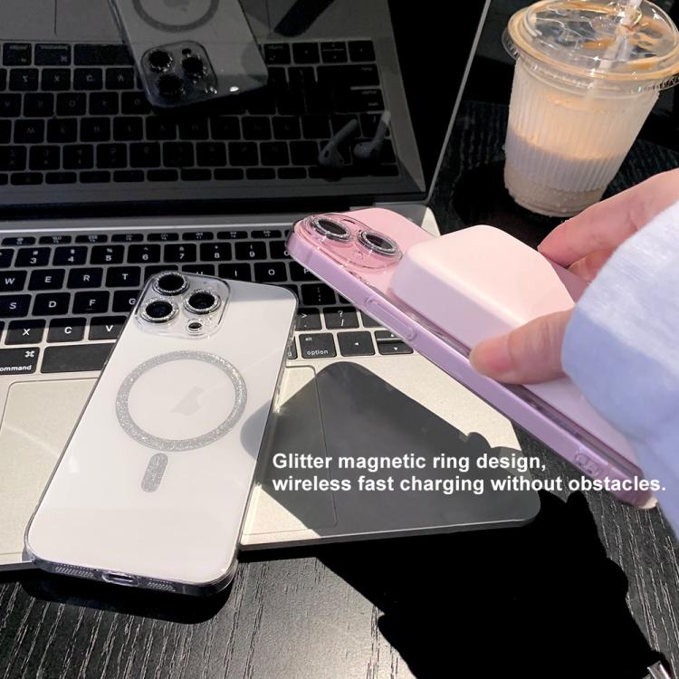 For iPhone 16 Pro Max Glitter Magnetic Ring Transparent MagSafe Phone Case - Transparent