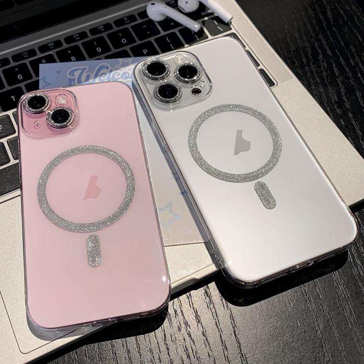 For iPhone 14 Pro Glitter Magnetic Ring Transparent MagSafe Phone Case - Transparent