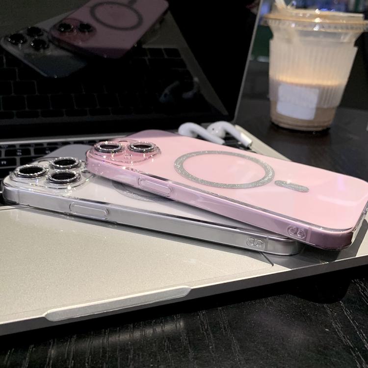 For iPhone 16 Glitter Magnetic Ring Transparent MagSafe Phone Case - Transparent
