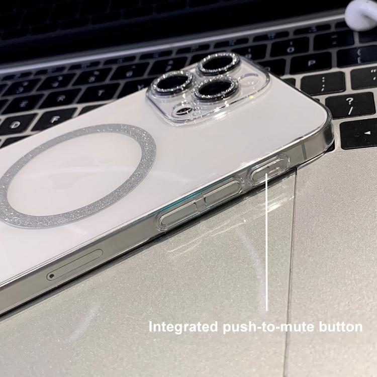 For iPhone 16 Plus Glitter Magnetic Ring Transparent MagSafe Phone Case - Transparent