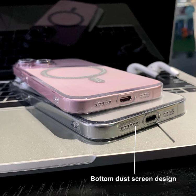 For iPhone 14 Glitter Magnetic Ring Transparent MagSafe Phone Case - Transparent
