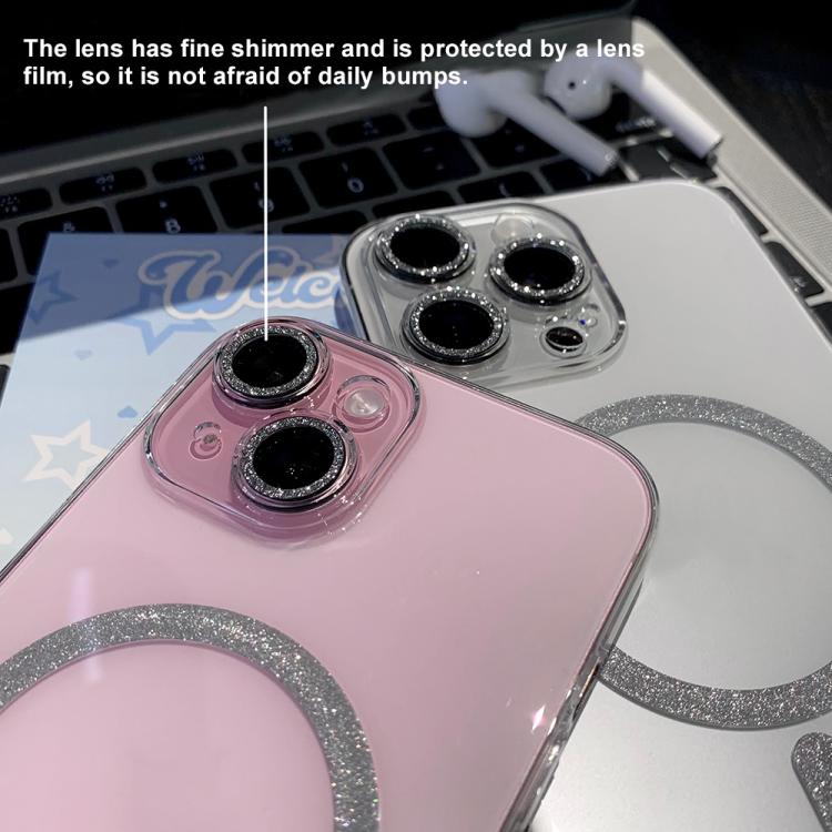 For iPhone 16 Glitter Magnetic Ring Transparent MagSafe Phone Case - Transparent