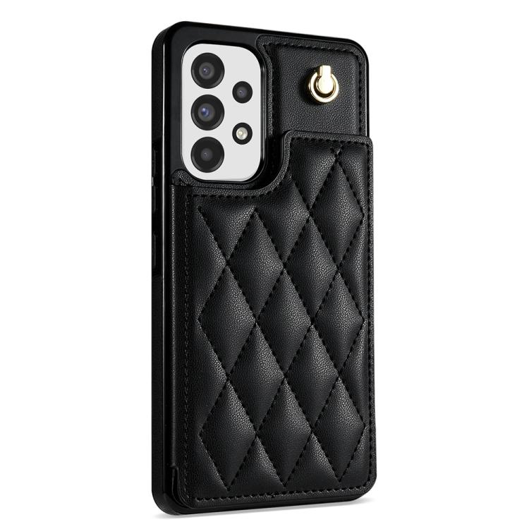 For Samsung Galaxy A52 4G / 5G / A52s 5G Rhombic Dual Buckle Card Slots Phone Case with Lanyard