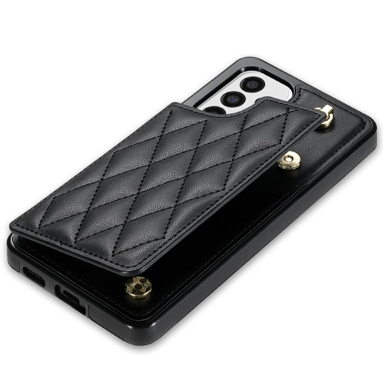 For Samsung Galaxy A52 4G / 5G / A52s 5G Rhombic Dual Buckle Card Slots Phone Case with Lanyard