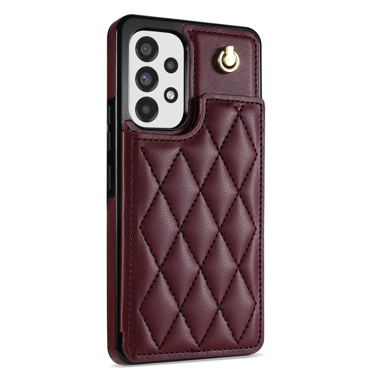 For Samsung Galaxy A52 4G / 5G / A52s 5G Rhombic Dual Buckle Card Slots Phone Case with Lanyard