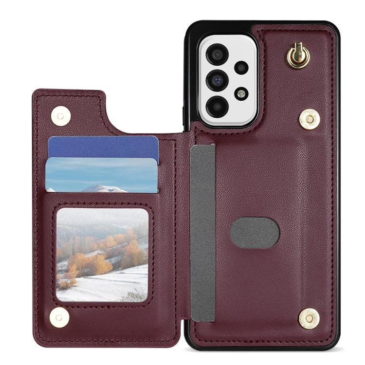 For Samsung Galaxy A52 4G / 5G / A52s 5G Rhombic Dual Buckle Card Slots Phone Case with Lanyard